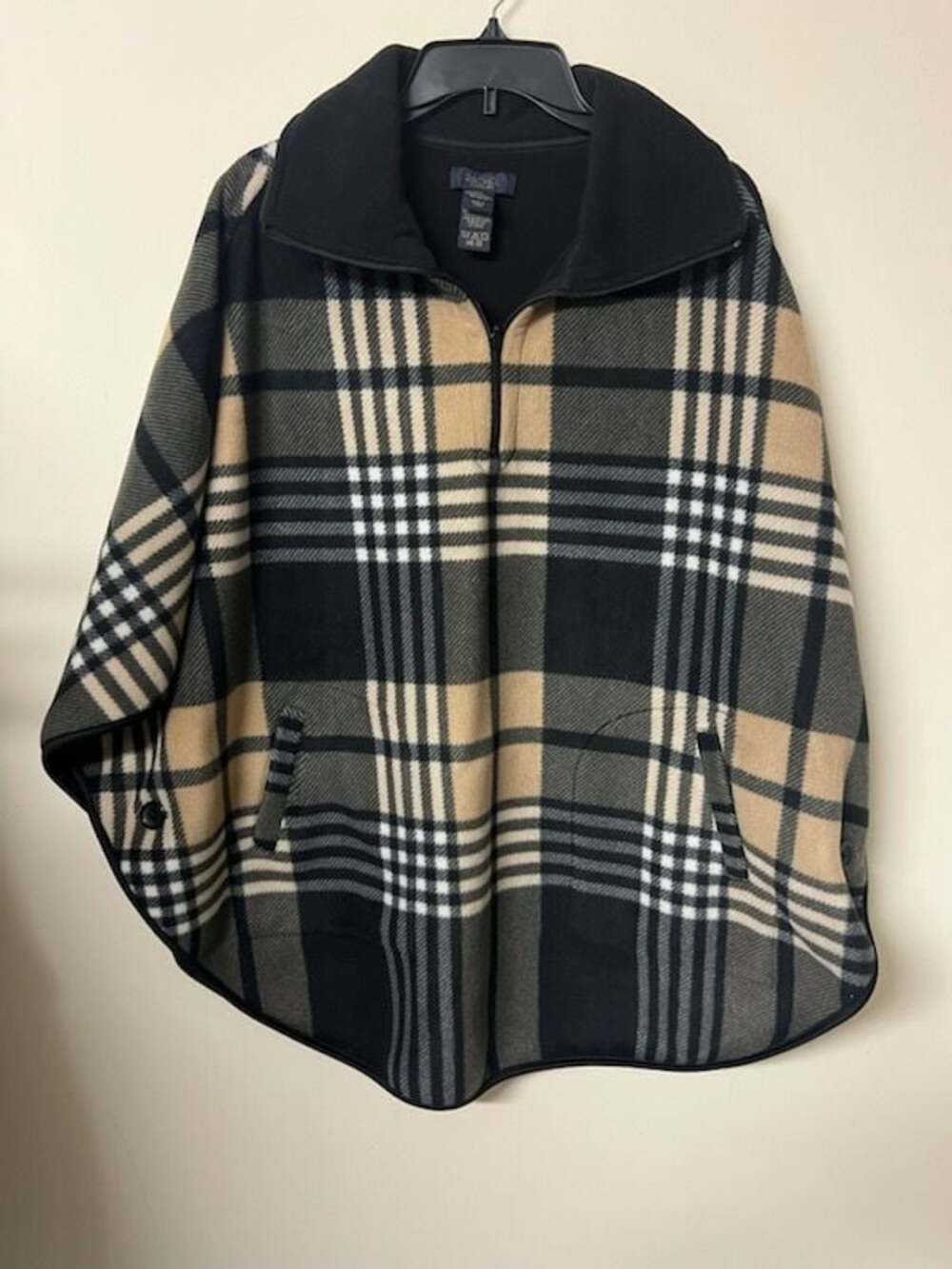 Rachel Roy Plaid Fleece Half-Zip Poncho Cape